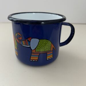 Smaltum Czech Enamelware Elephants Coffee Mug Cup Blue Colorful Prague